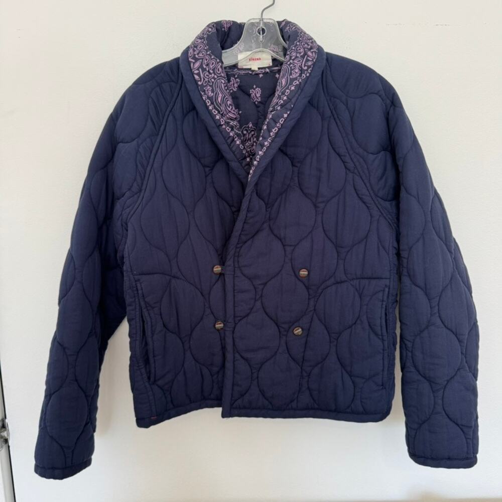 Xirena Harlowe Reversible Quilted 100% Cotton Puffer Jacket Navy Paisley Size S